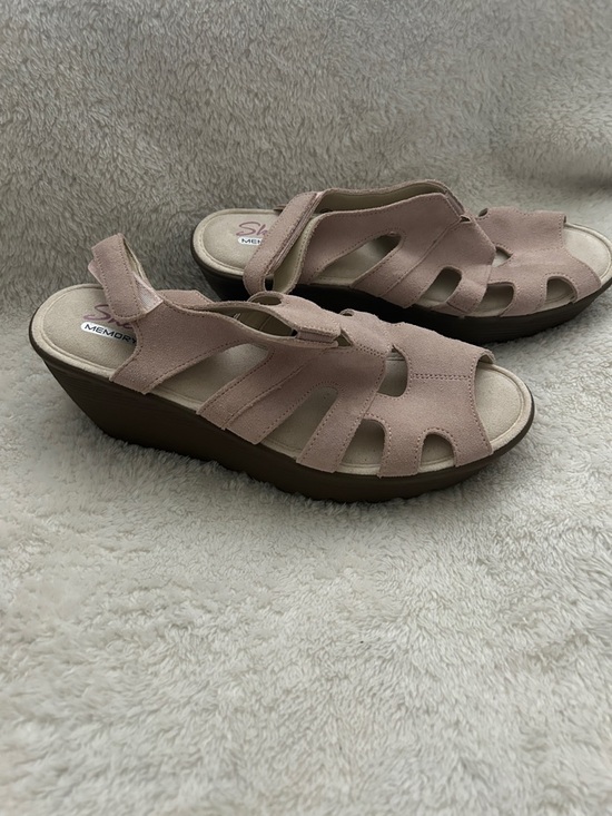 Skechers Shoes - Skechers Blush Pink Suede Wedge Sandals